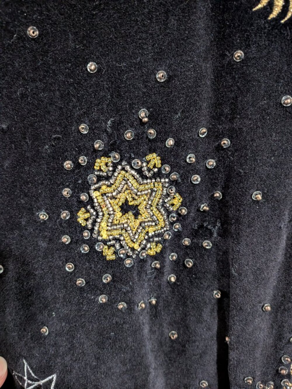 Anthropologie Black Velvet Celestial Embroidered & Beaded Bomber Jacket - Picture 5 of 8